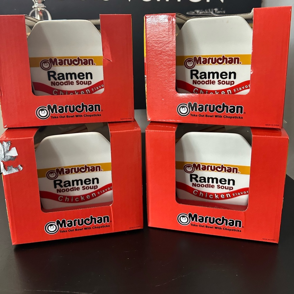 🆕4 Ceramic Maruchan Take Out Bowl W/Chopsticks